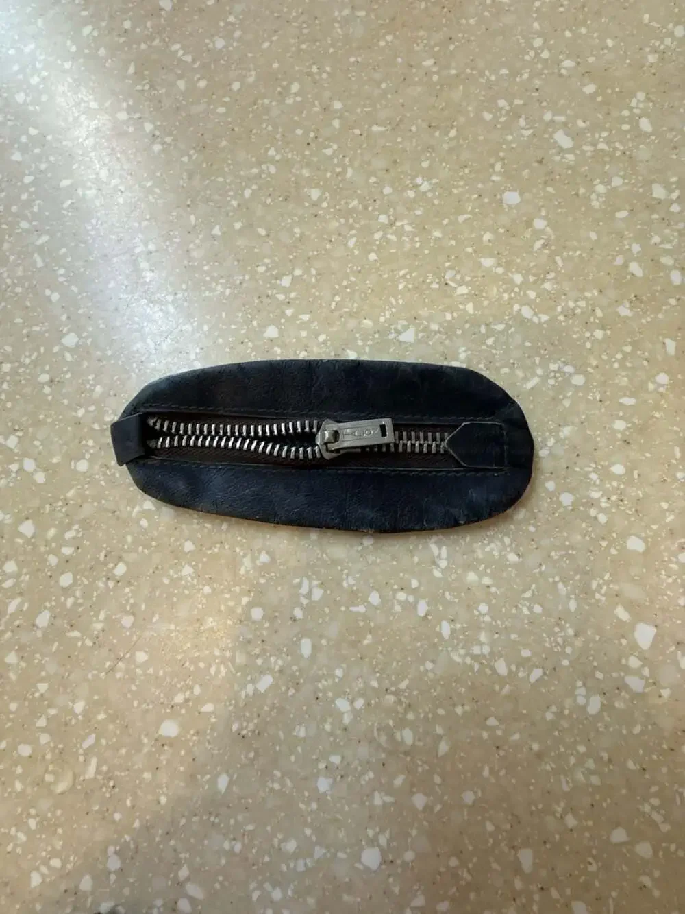 Vintage Talon Zipper Black Leather Oval Coin Pouch